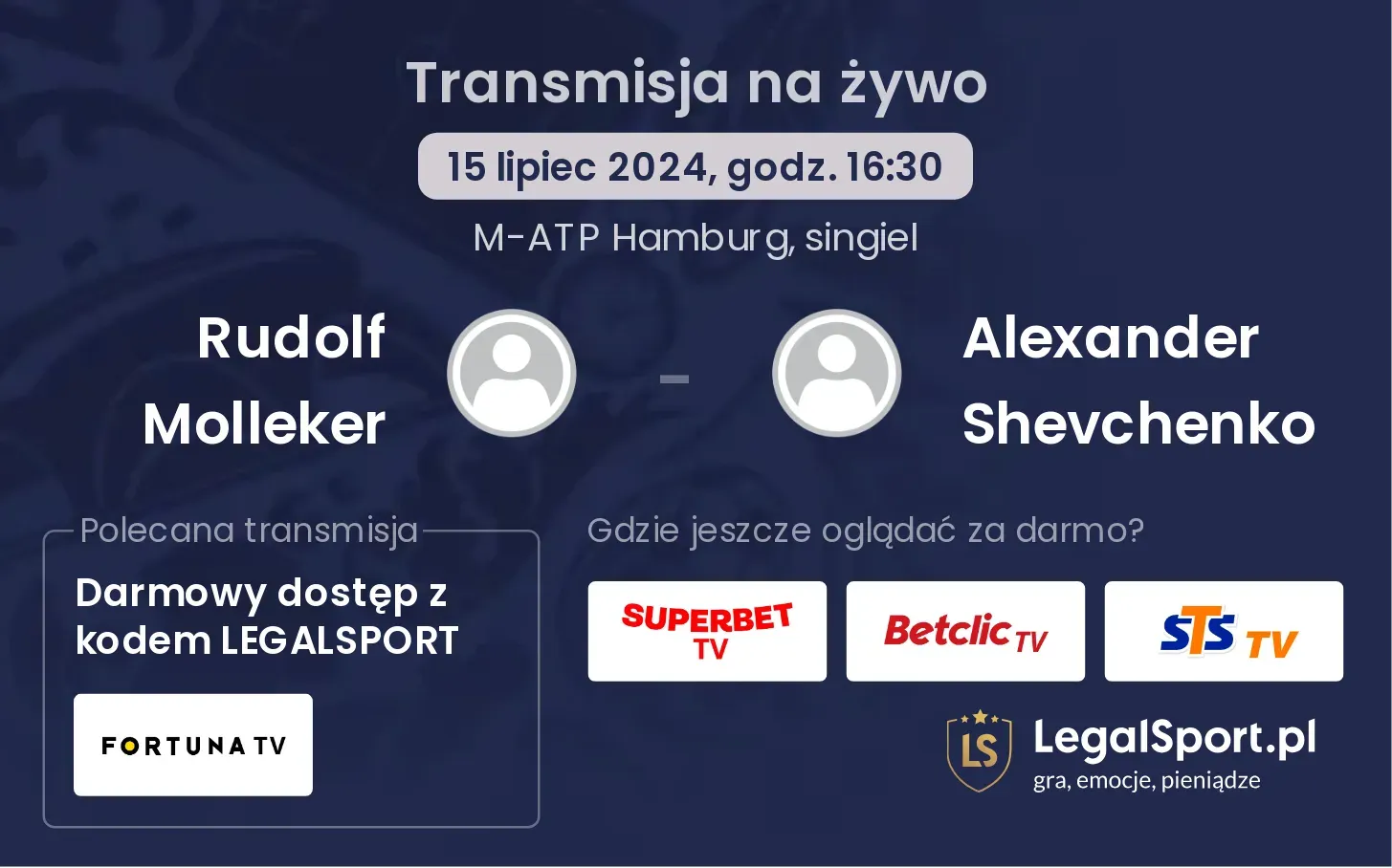 Rudolf Molleker - Alexander Shevchenko gdzie oglądać? Transmisja online za darmo (15.07, godz. 16:30)