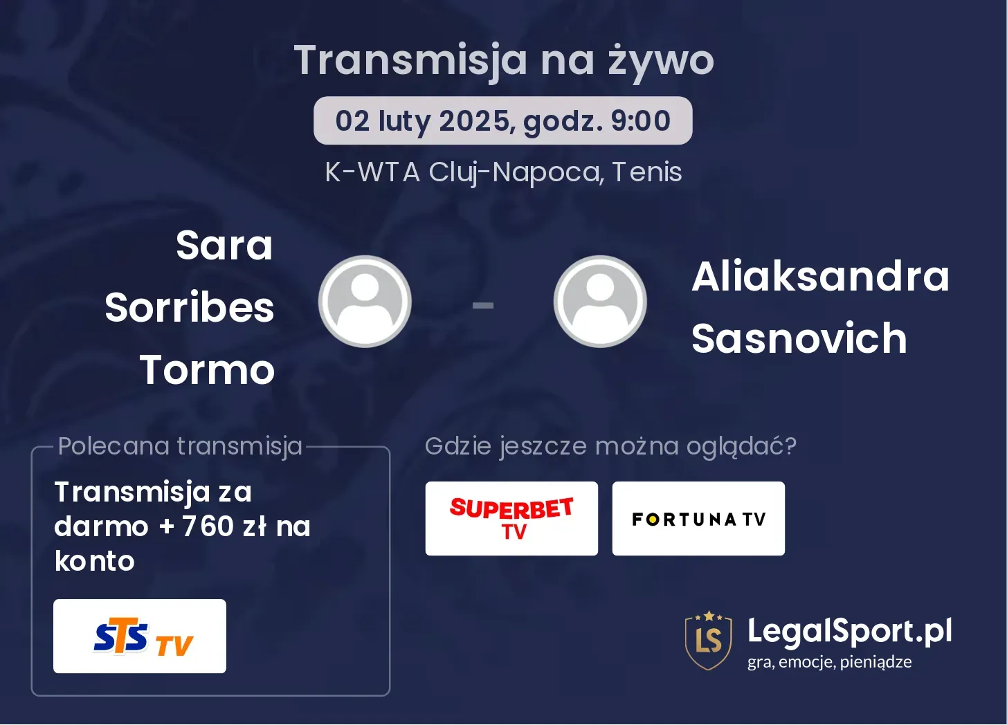 Sara Sorribes Tormo - Aliaksandra Sasnovich transmisja na żywo