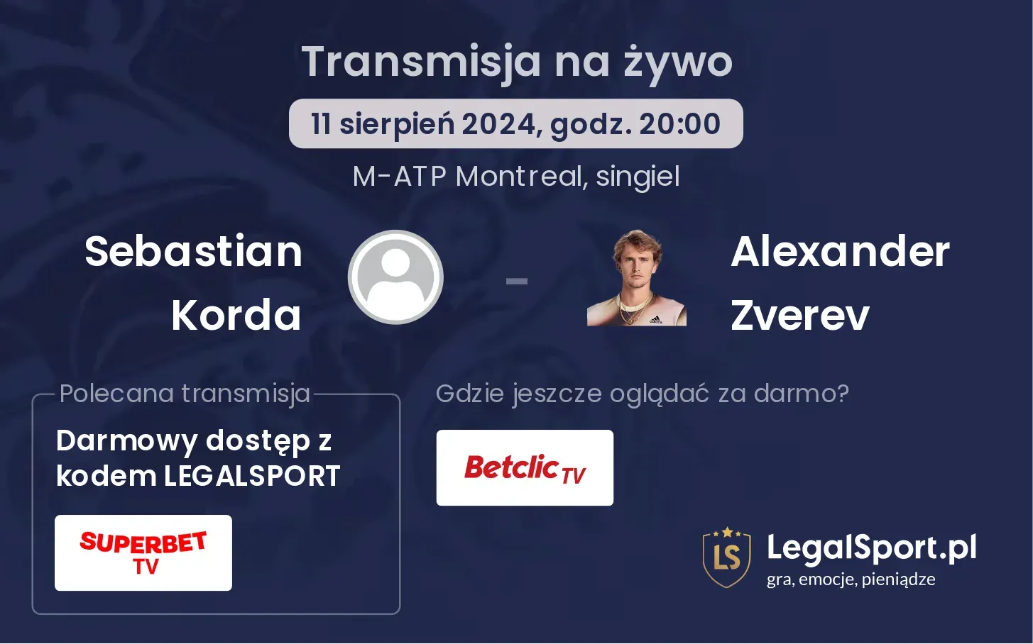 Sebastian Korda - Alexander Zverev transmisja na żywo