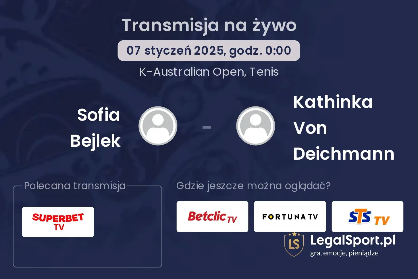 Sofia Bejlek - Kathinka Von Deichmann gdzie oglądać transmisję?