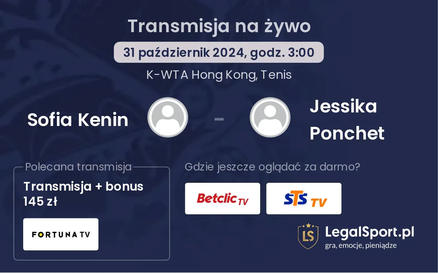 Sofia Kenin - Jessika Ponchet gdzie oglądać? 31.10, godz. 03:00