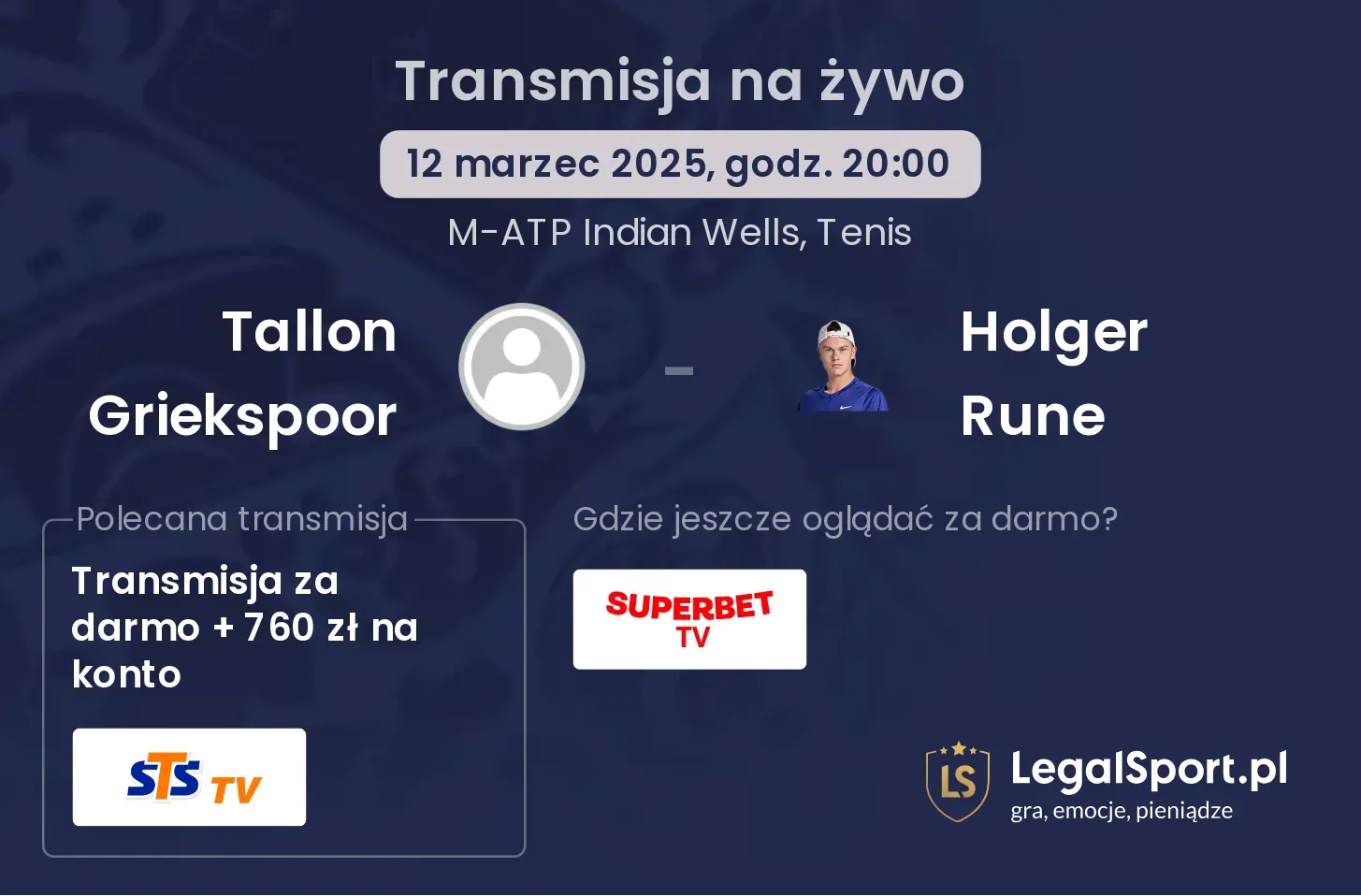 Tallon Griekspoor - Holger Rune gdzie oglądać transmisję?