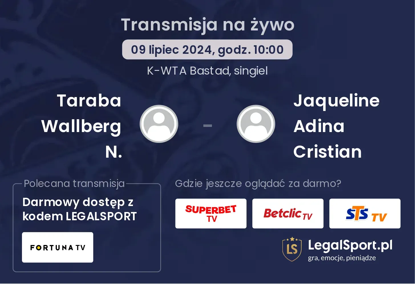 Taraba Wallberg N. - Jaqueline Adina Cristian transmisja na żywo