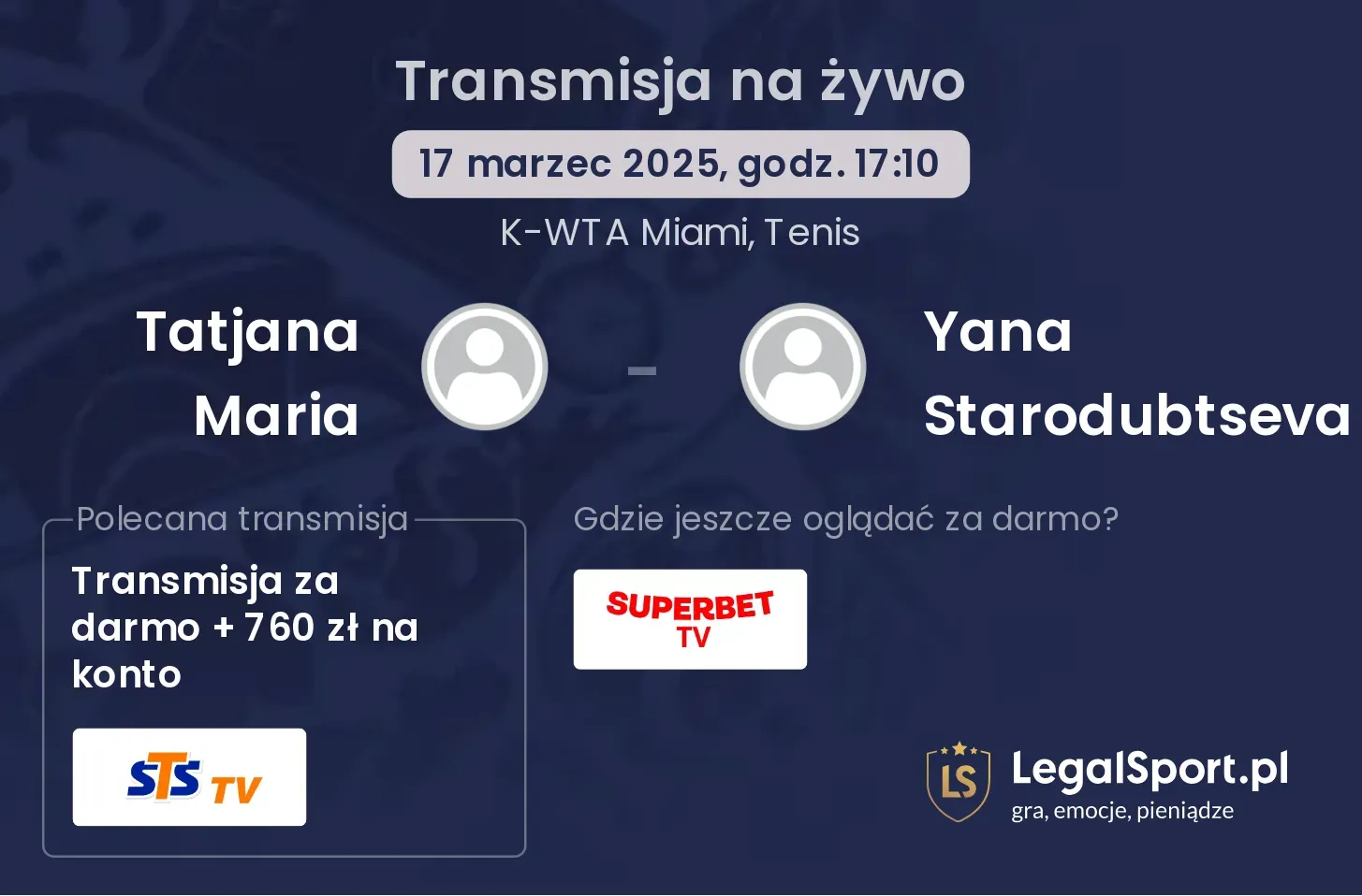 Tatjana Maria - Yana Starodubtseva transmisja na żywo