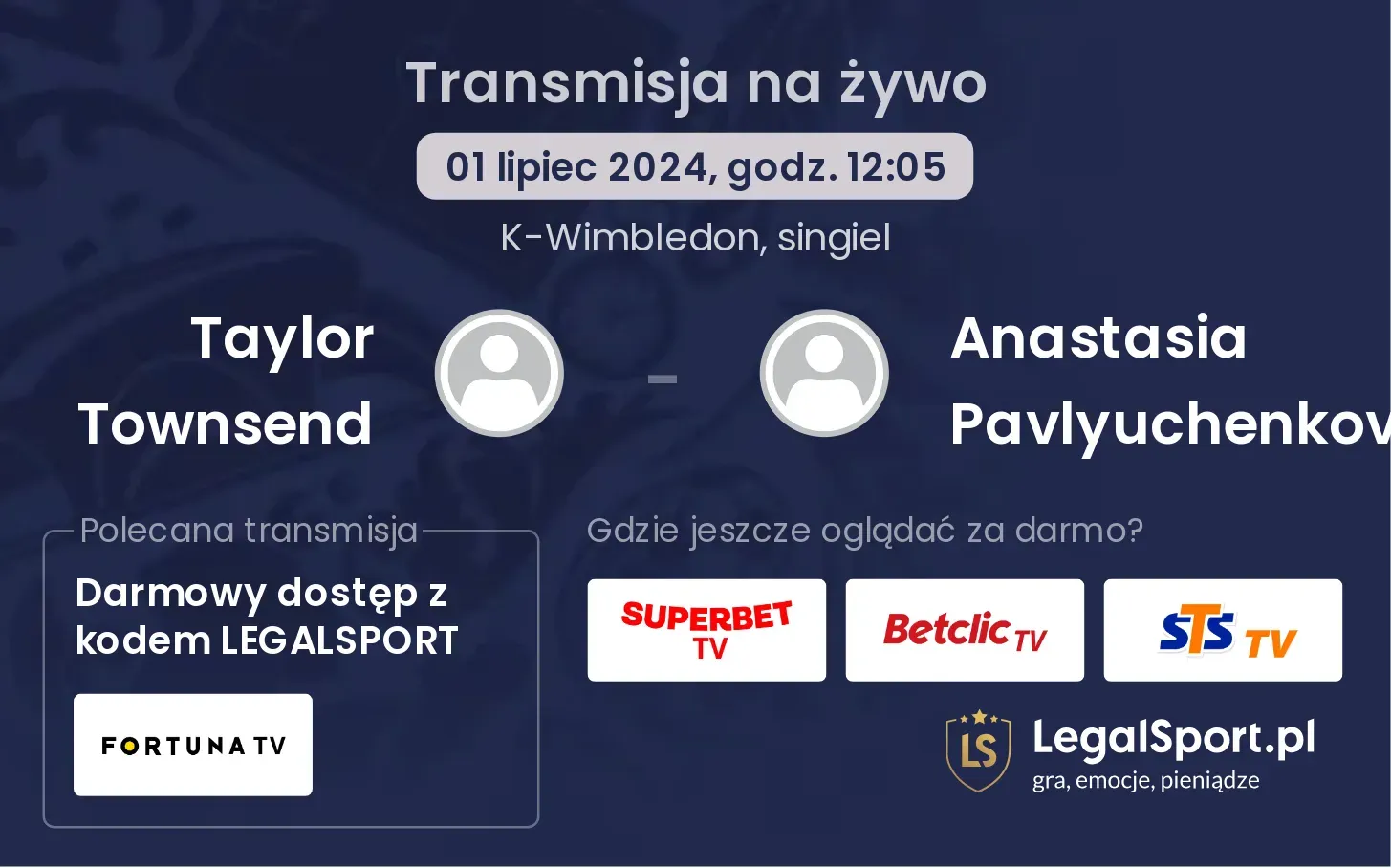 Taylor Townsend - Anastasia Pavlyuchenkova gdzie oglądać? Transmisja online za darmo (01.07, godz. 12:05)