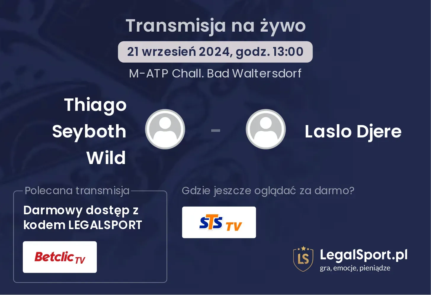 Thiago Seyboth Wild - Laslo Djere transmisja na żywo