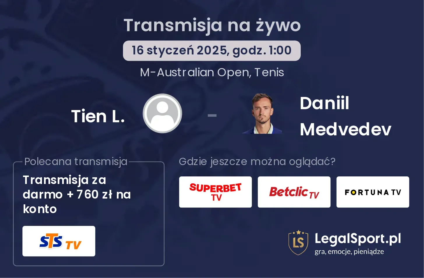 Tien L. - Daniil Medvedev transmisja na żywo