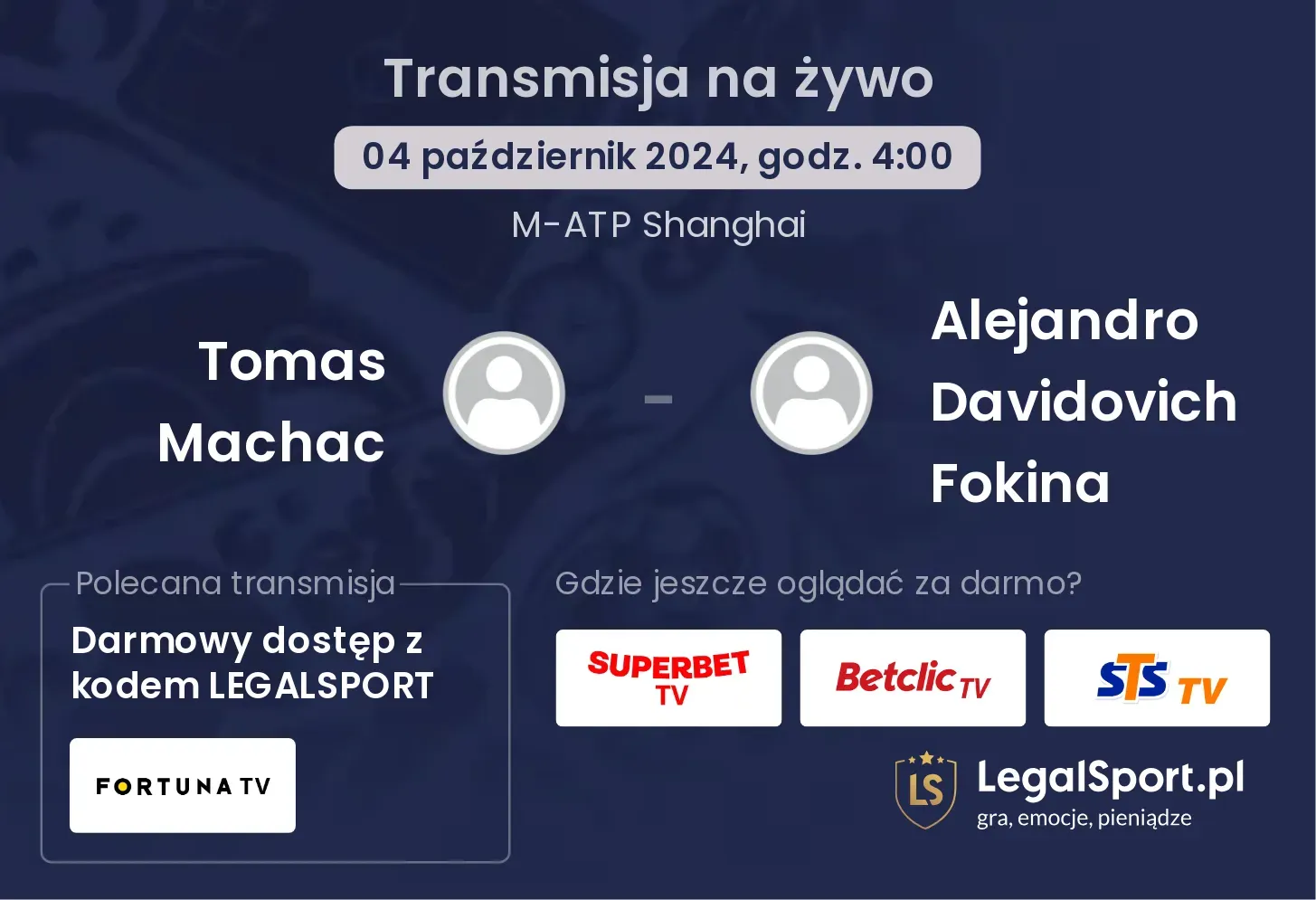 Tomas Machac - Alejandro Davidovich Fokina transmisja na żywo