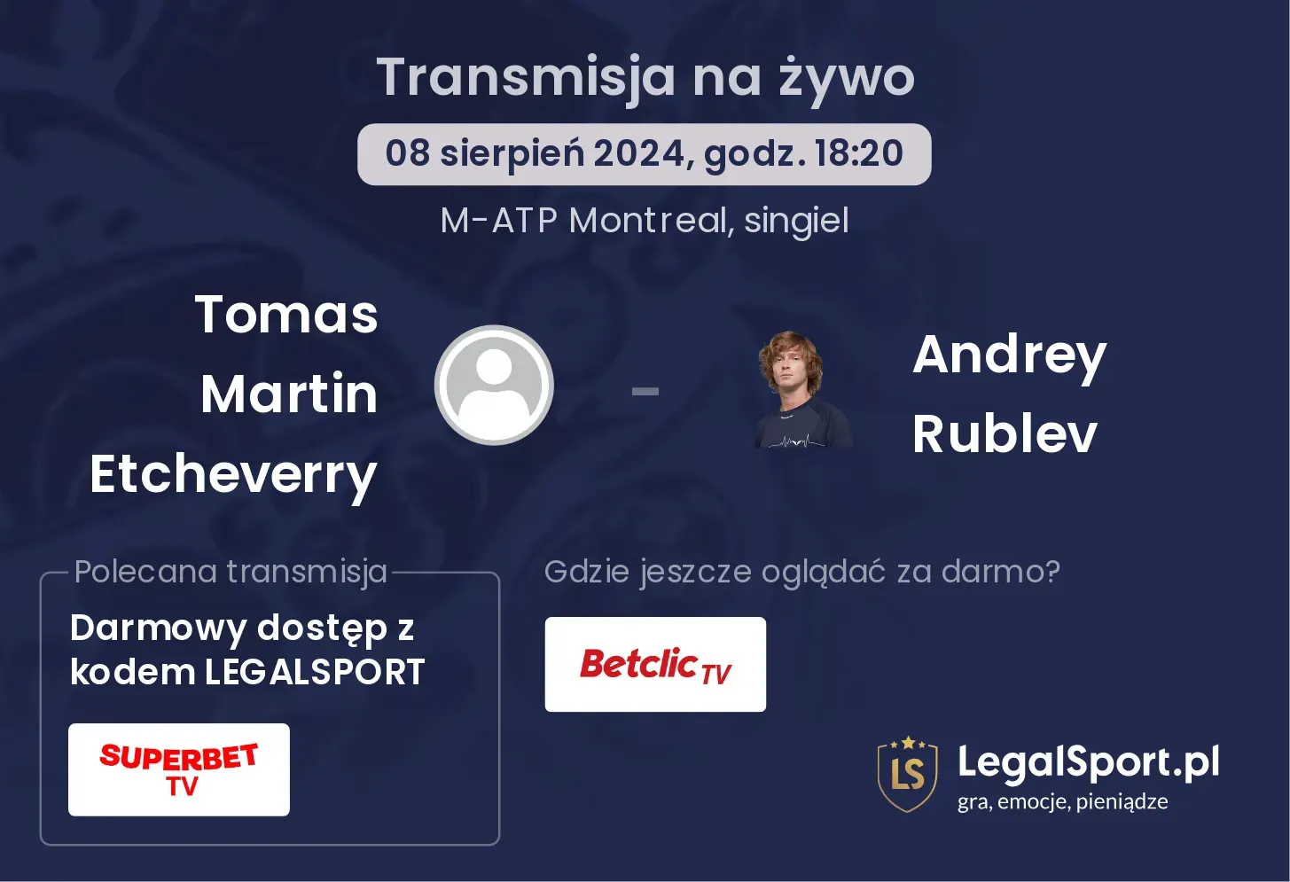 Tomas Martin Etcheverry - Andrey Rublev transmisja na żywo