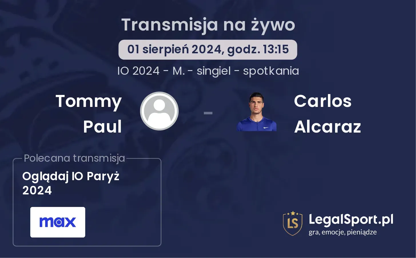 Tommy Paul - Carlos Alcaraz transmisja na żywo