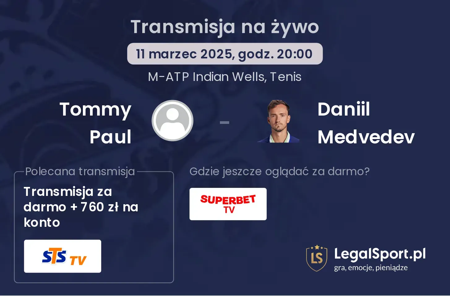 Tommy Paul - Daniil Medvedev transmisja na żywo