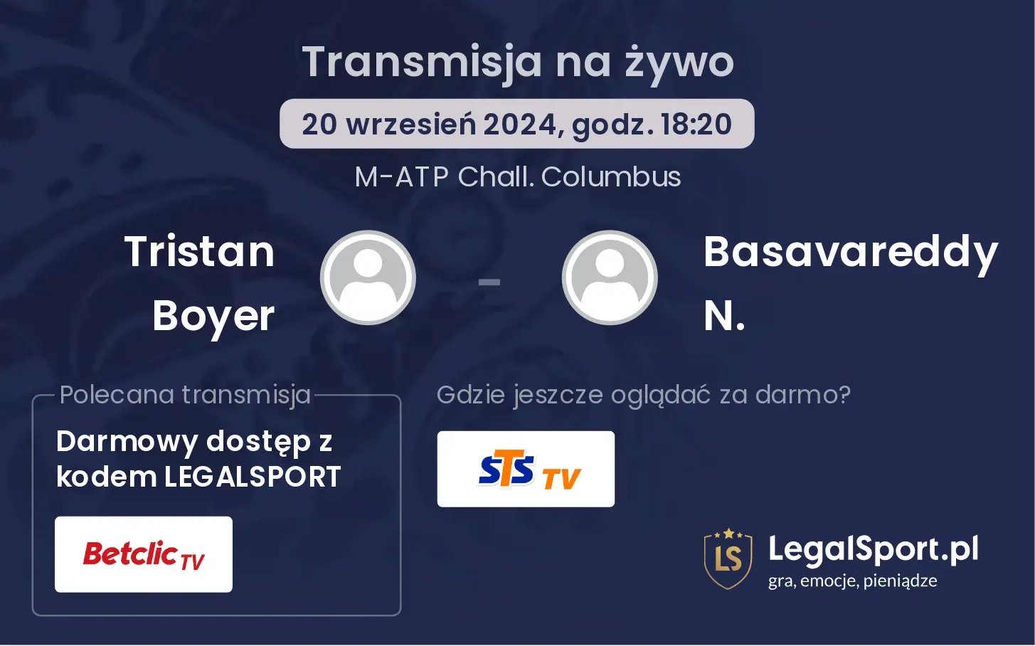 Tristan Boyer - Basavareddy N. gdzie oglądać? 20.09, godz. 18:20