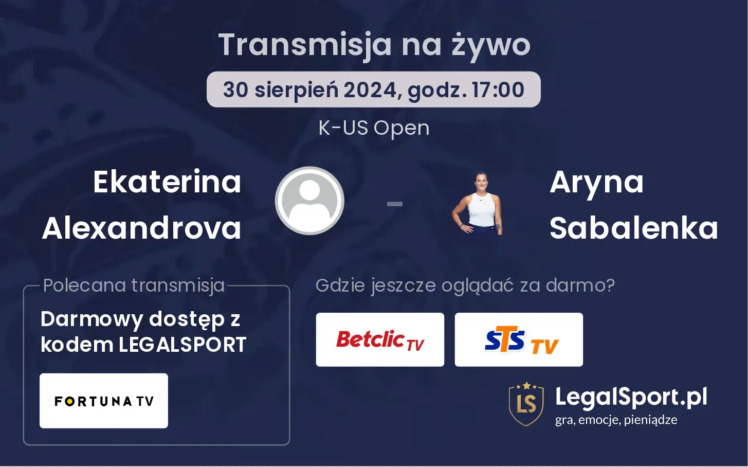 Ekaterina Alexandrova - Aryna Sabalenka transmisja na żywo