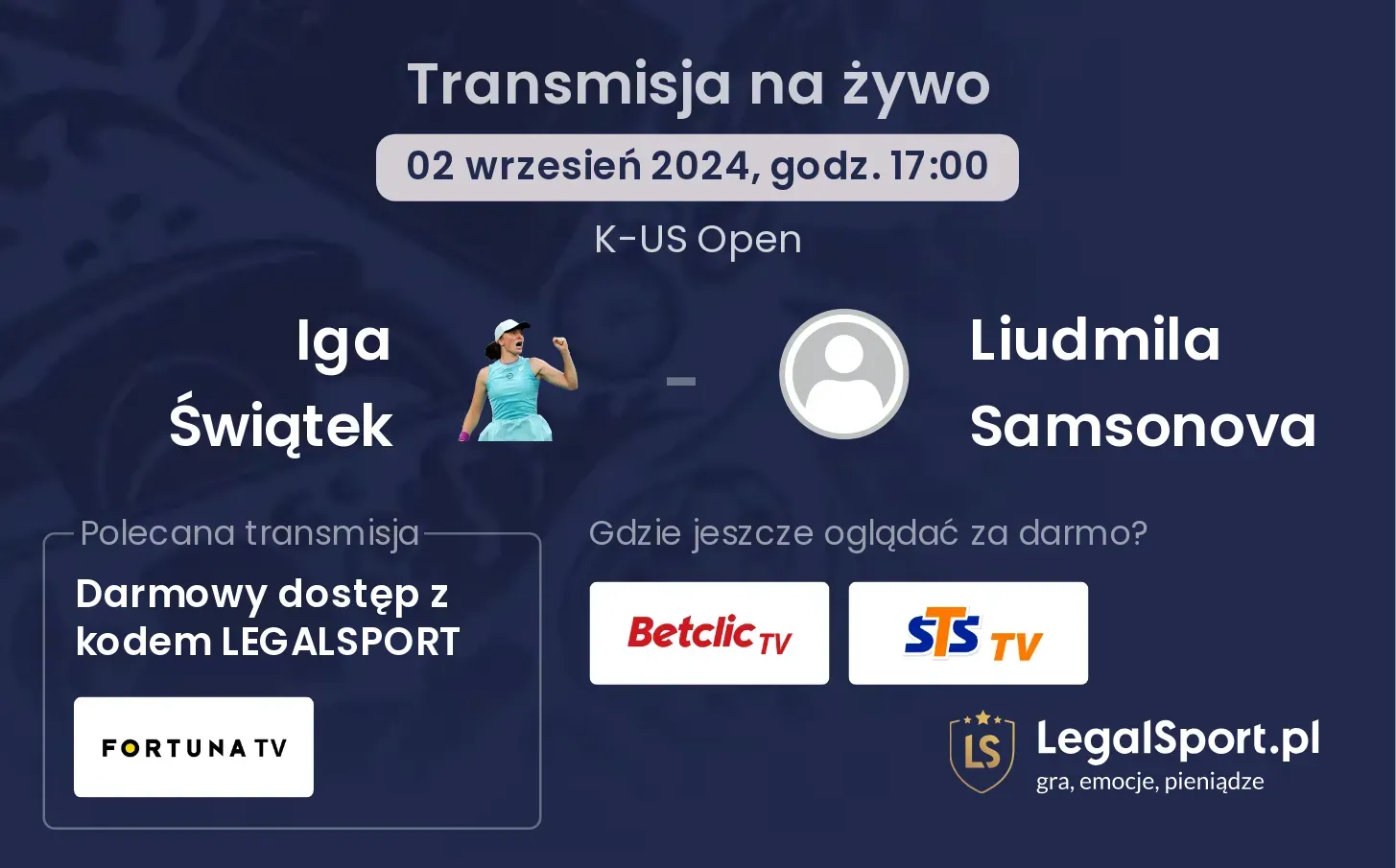 Iga Świątek - Liudmila Samsonova transmisja na żywo