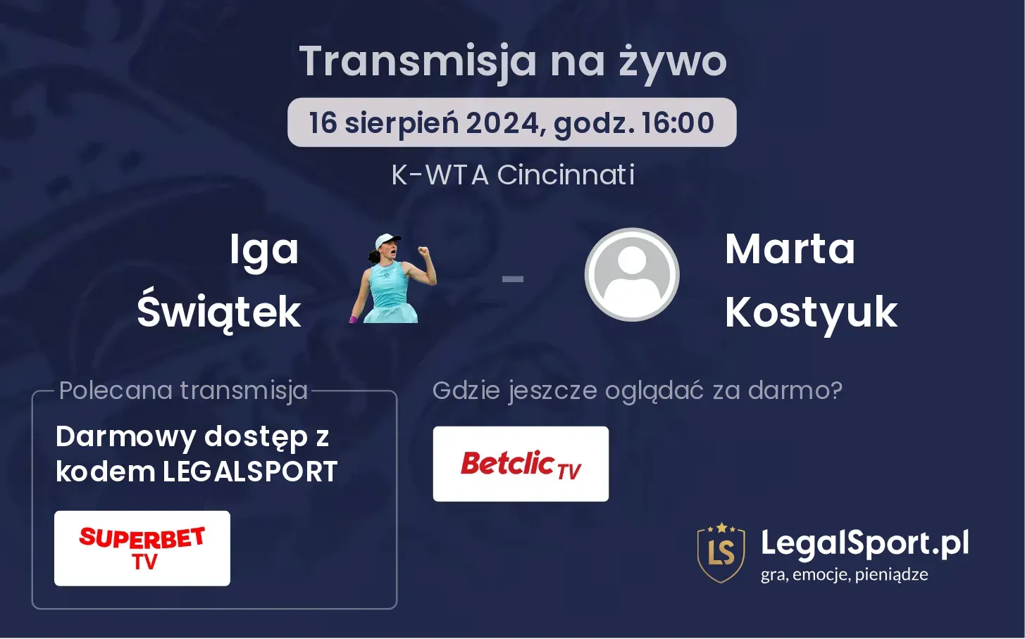 Iga Świątek - Marta Kostyuk transmisja na żywo