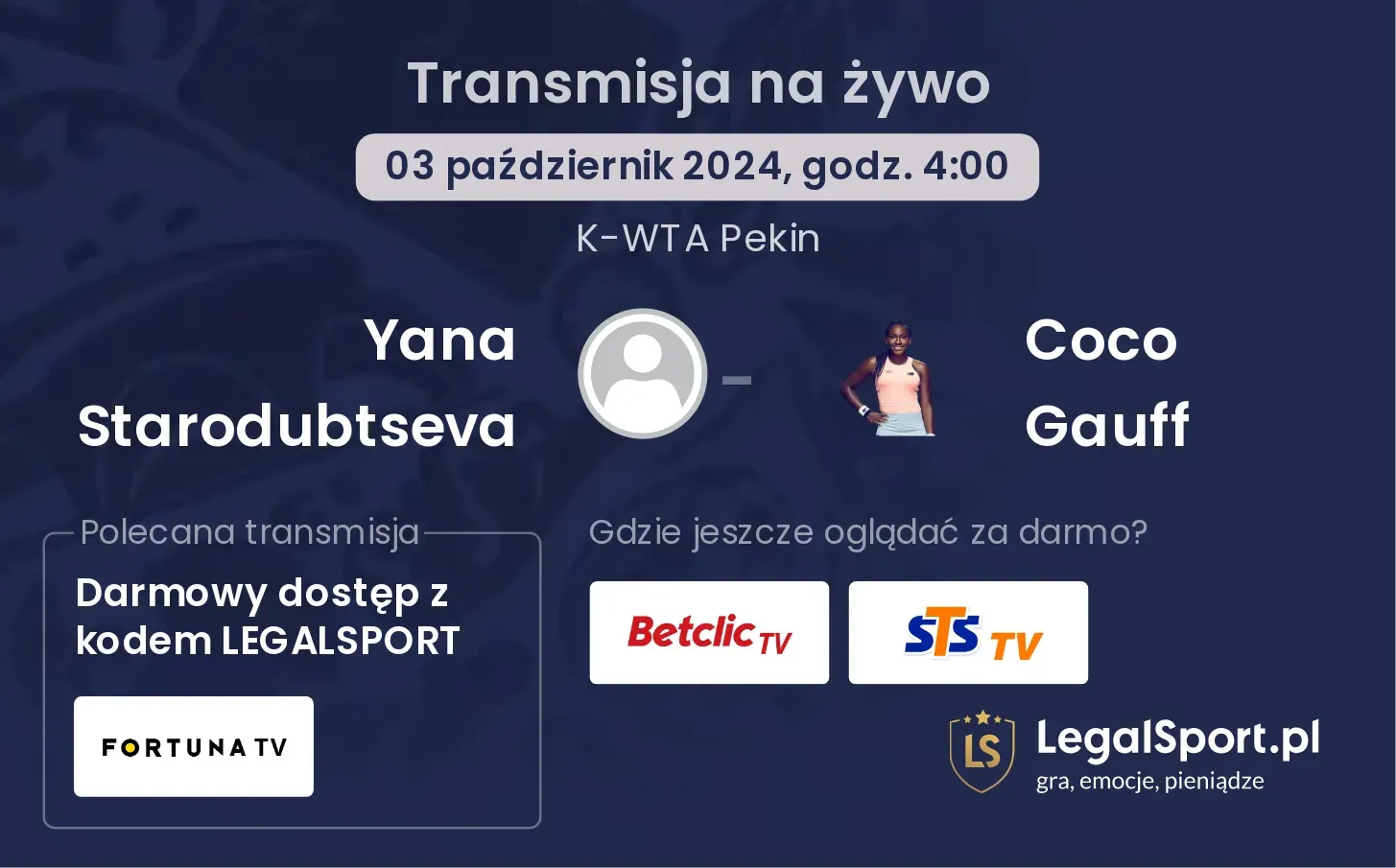 Yana Starodubtseva - Coco Gauff transmisja na żywo