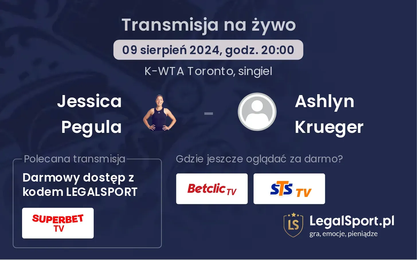 Jessica Pegula - Ashlyn Krueger transmisja na żywo