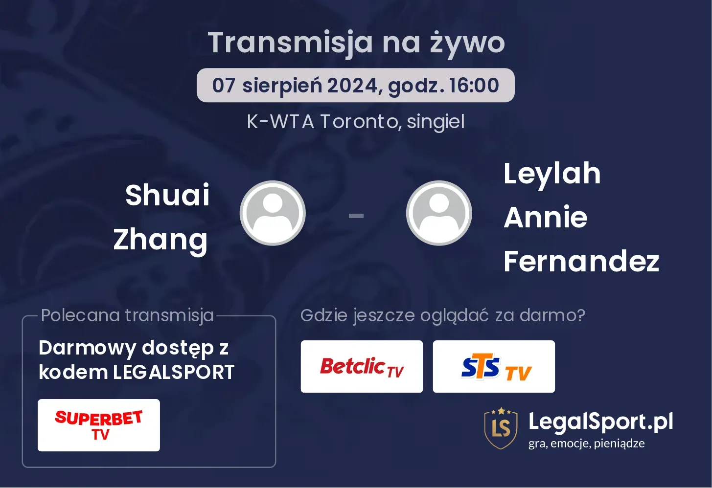 Shuai Zhang - Leylah Annie Fernandez transmisja na żywo