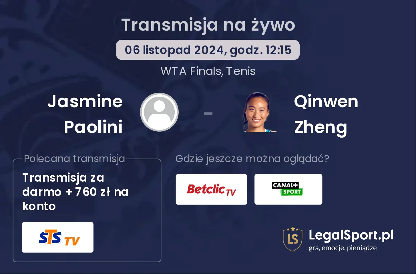 Jasmine Paolini - Qinwen Zheng transmisja na żywo