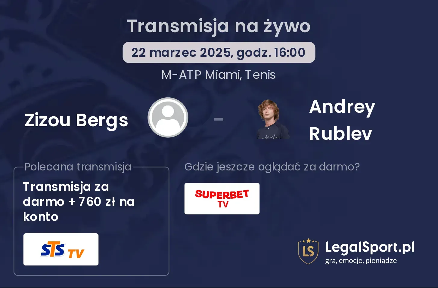 Zizou Bergs - Andrey Rublev transmisja na żywo