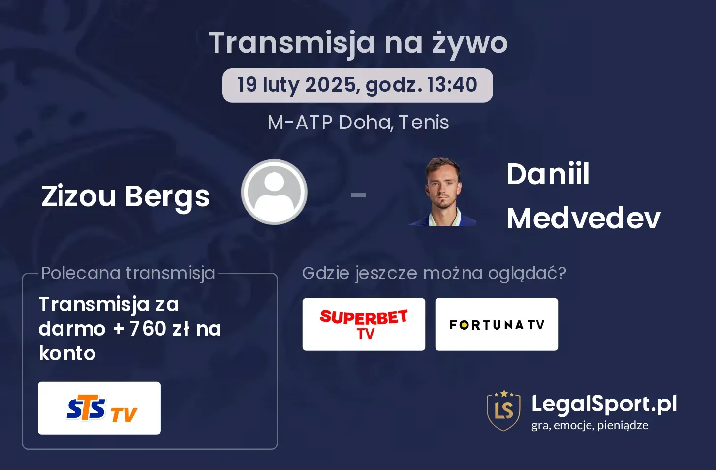 Zizou Bergs - Daniil Medvedev transmisja na żywo