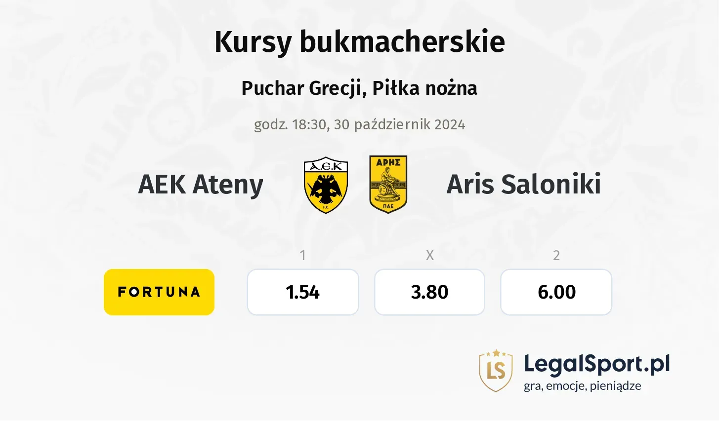 AEK Ateny - Aris Saloniki typy, kursy 30.10, godz. 18:30