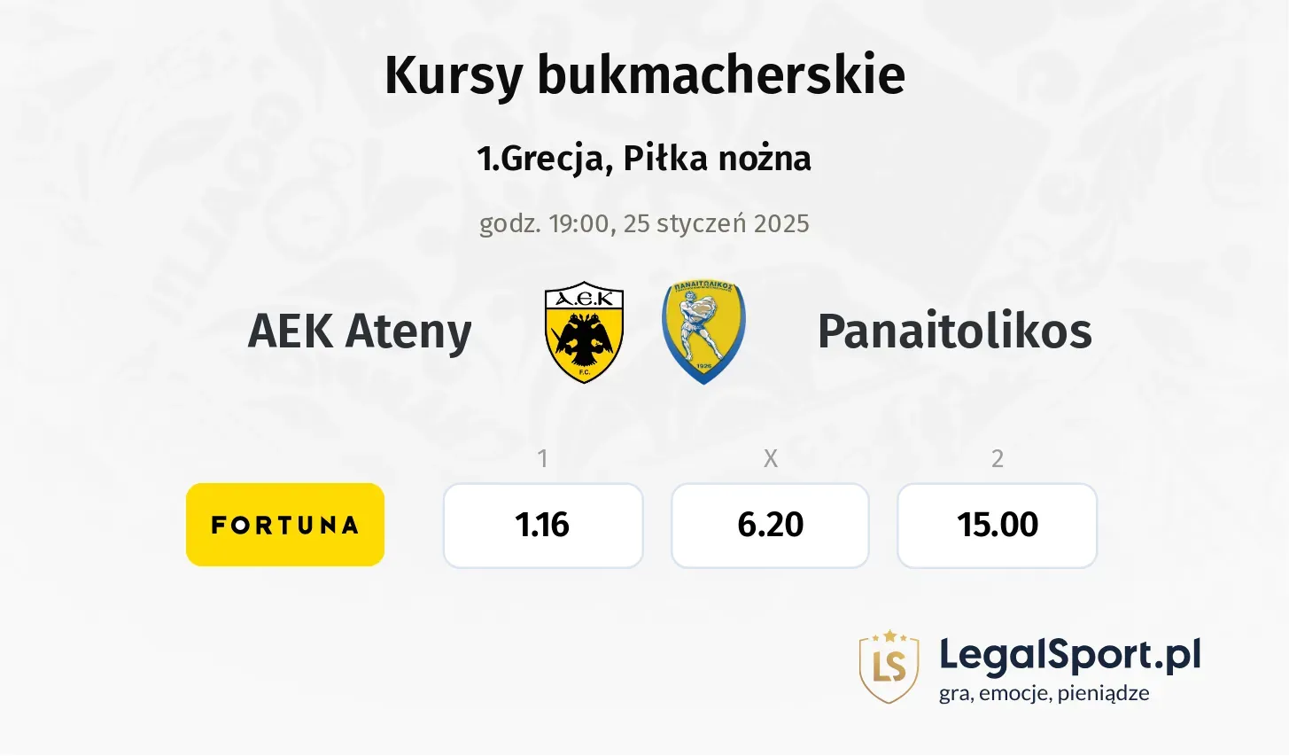 AEK Ateny - Panaitolikos promocje bonusy na mecz