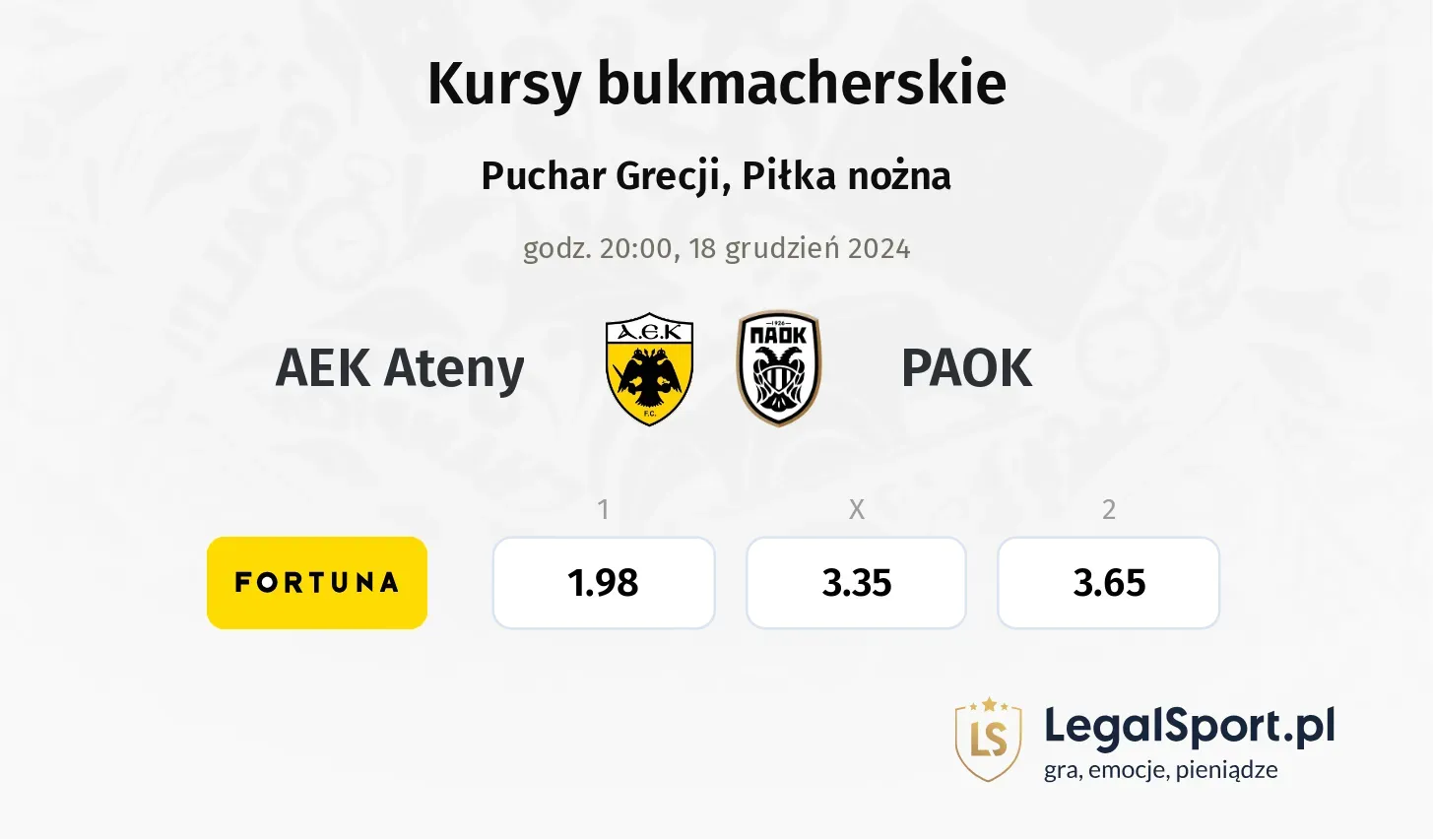 AEK Ateny - PAOK typy, kursy