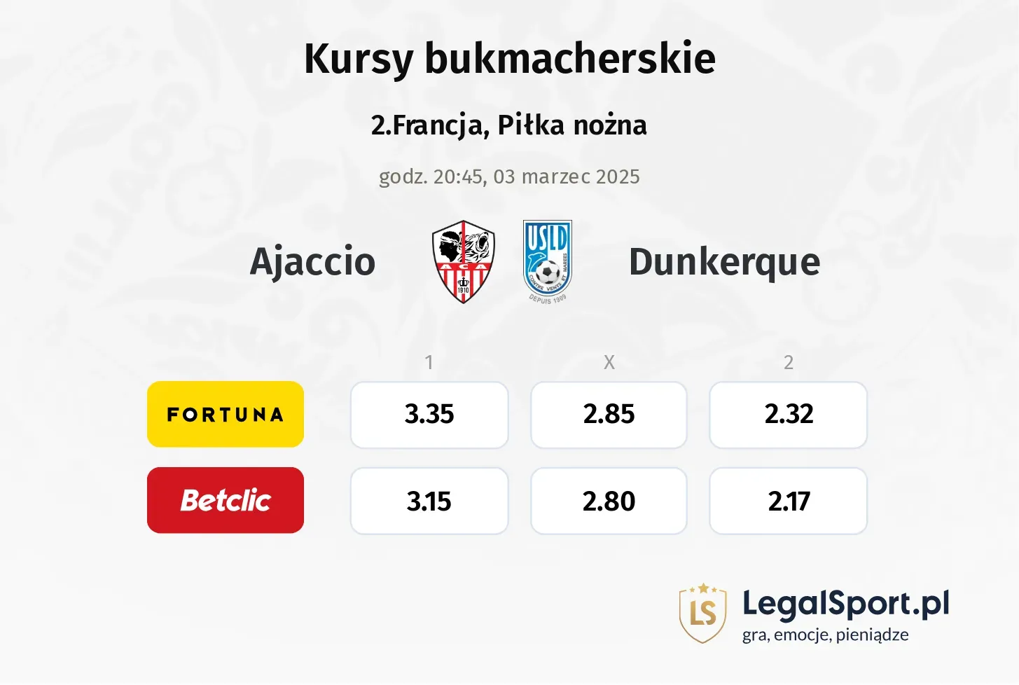 Ajaccio - Dunkerque promocje bonusy na mecz