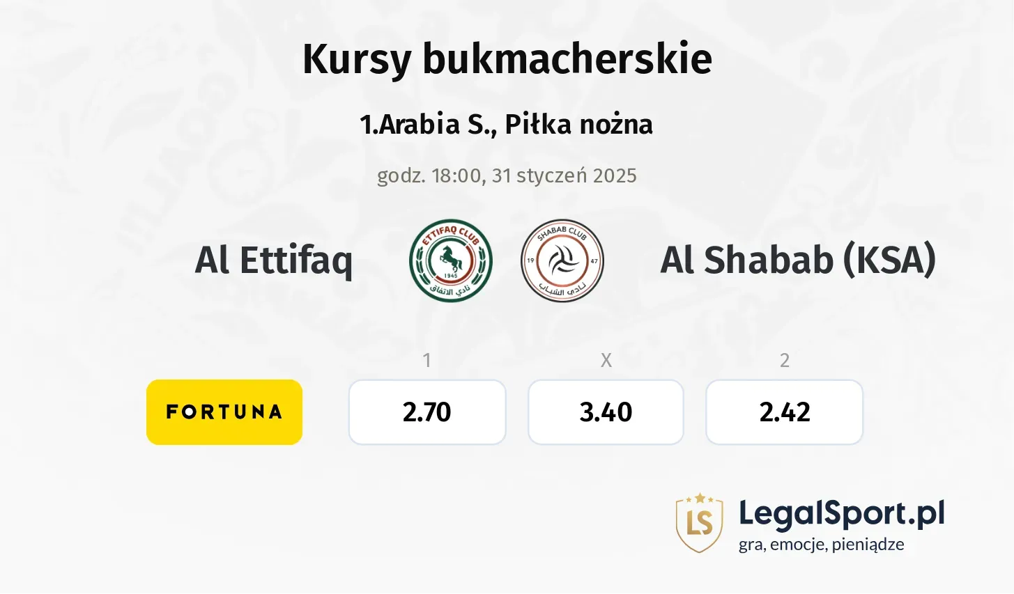 Al Ettifaq - Al Shabab (KSA) promocje bonusy na mecz