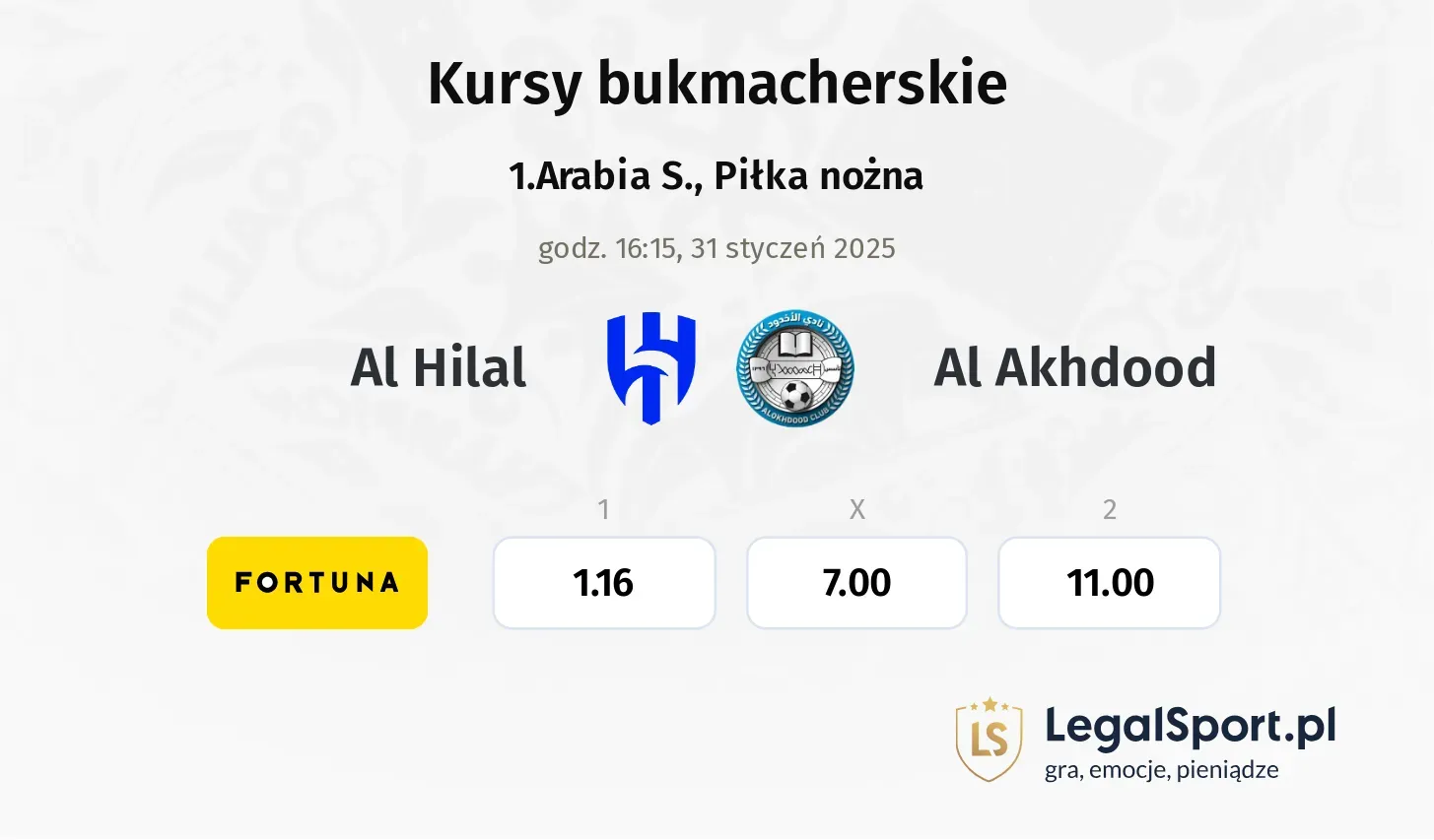 Al Hilal - Al Akhdood typy, kursy