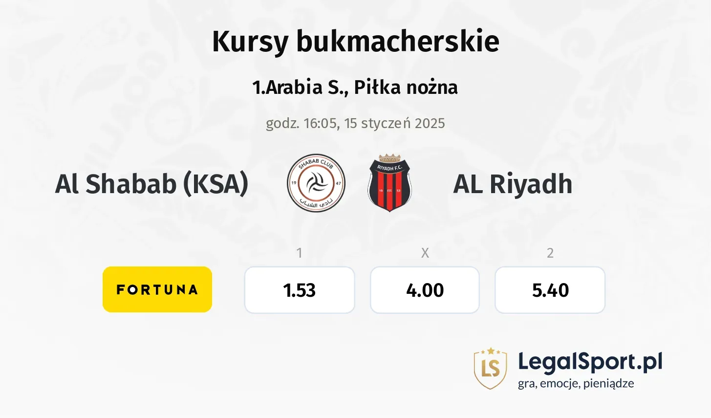 Al Shabab (KSA) - AL Riyadh promocje bonusy na mecz