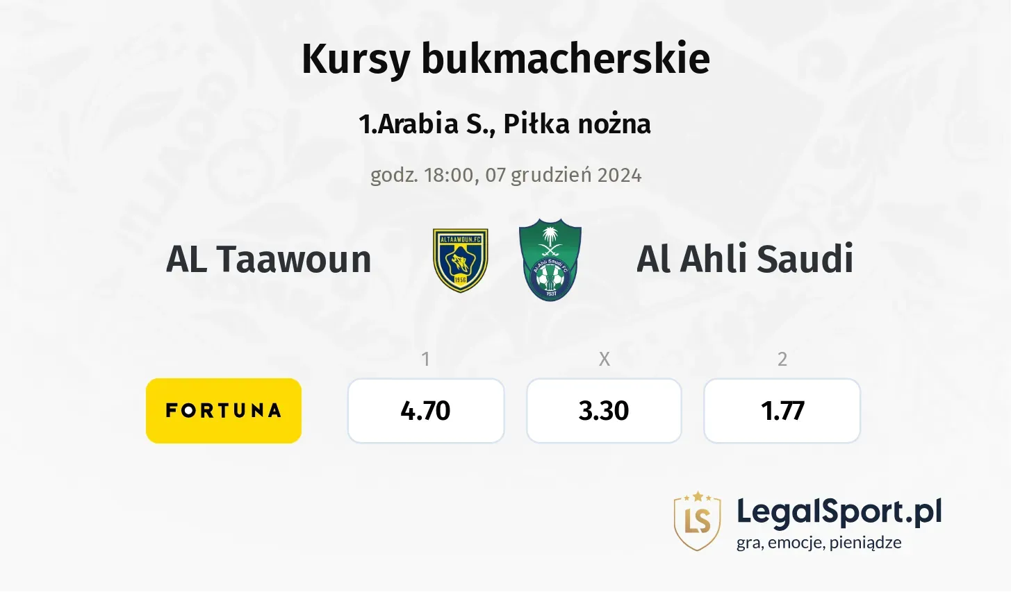 AL Taawoun - Al Ahli Saudi typy, kursy ( 22.12.2024)