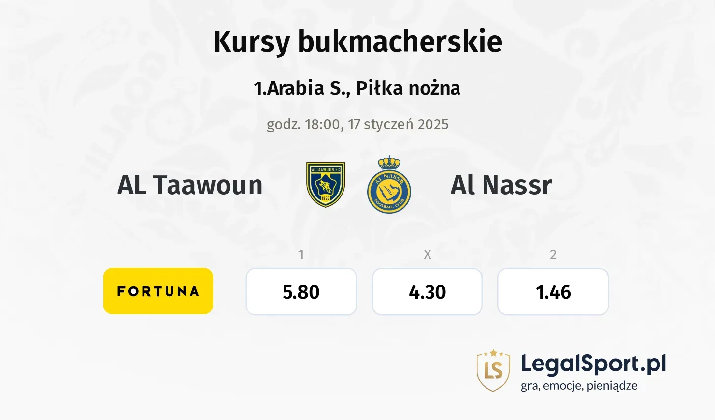 AL Taawoun - Al Nassr promocje bonusy na mecz