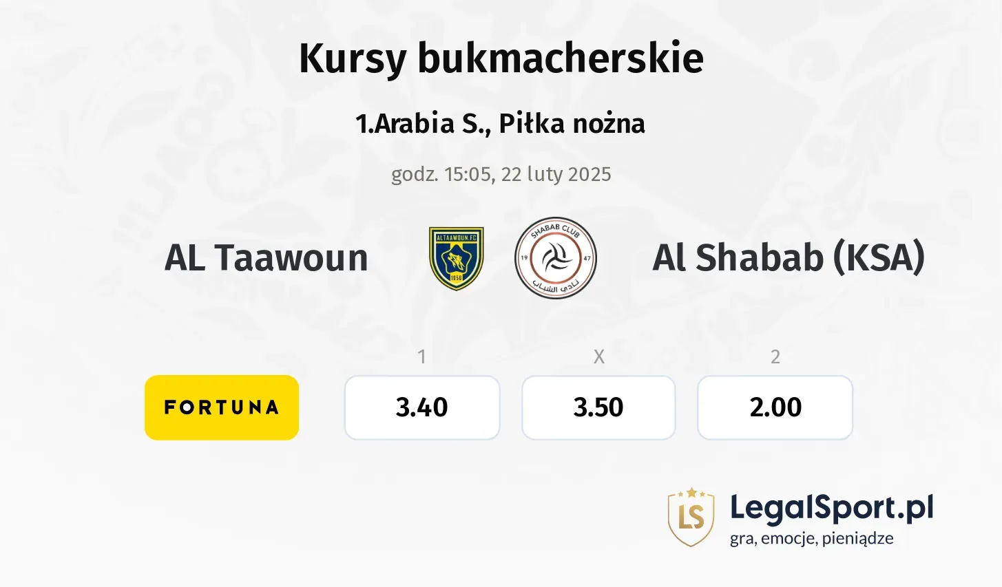 AL Taawoun - Al Shabab (KSA) typy, kursy