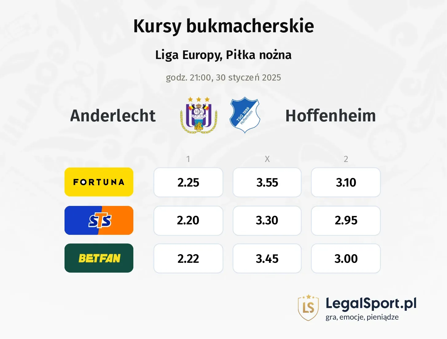 Anderlecht - Hoffenheim promocje bonusy na mecz