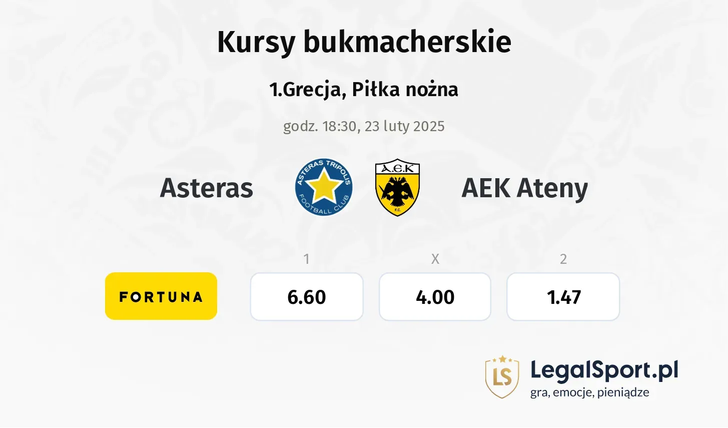 Asteras - AEK Ateny promocje bonusy na mecz