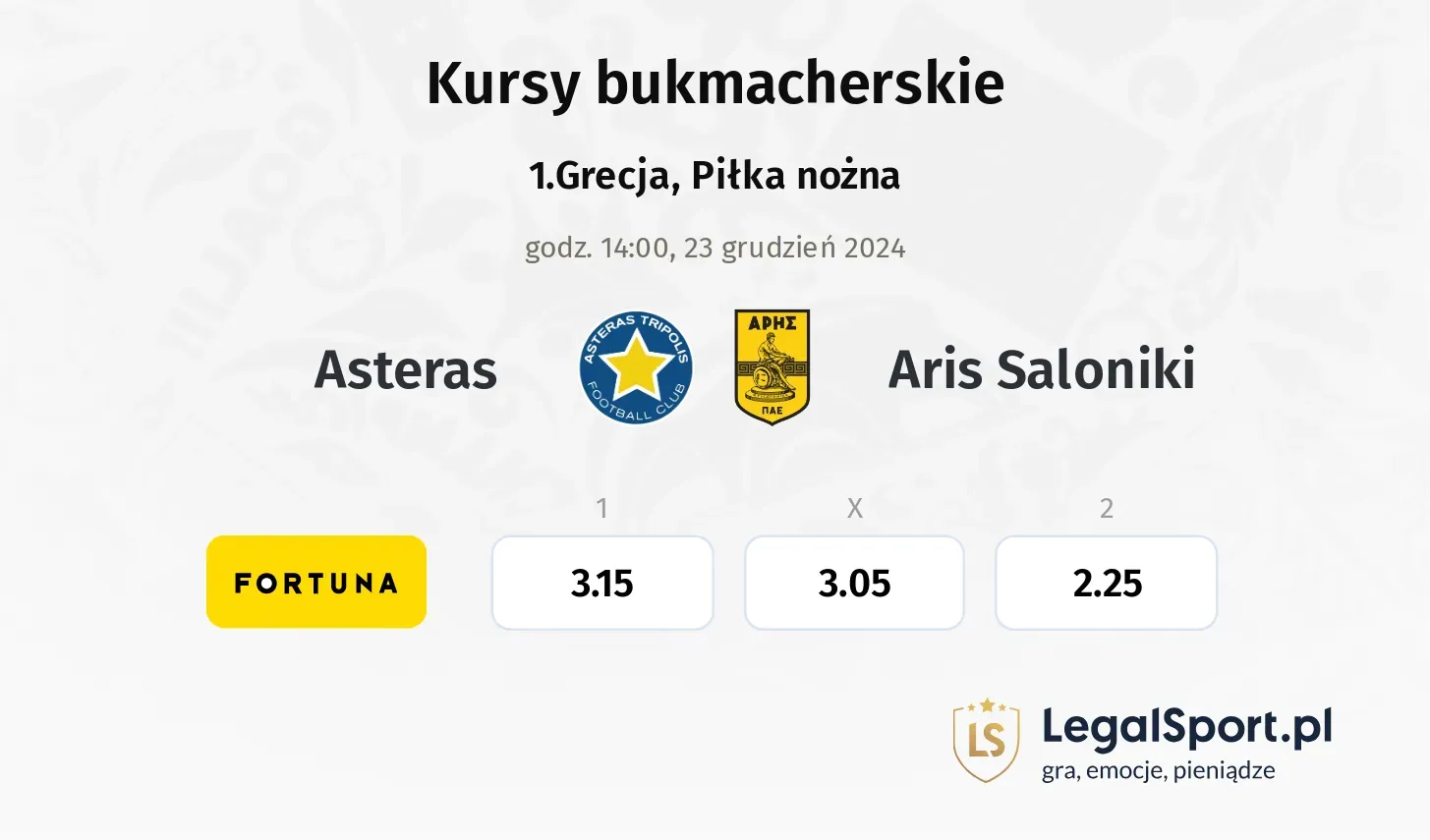 Asteras - Aris Saloniki typy, kursy ()