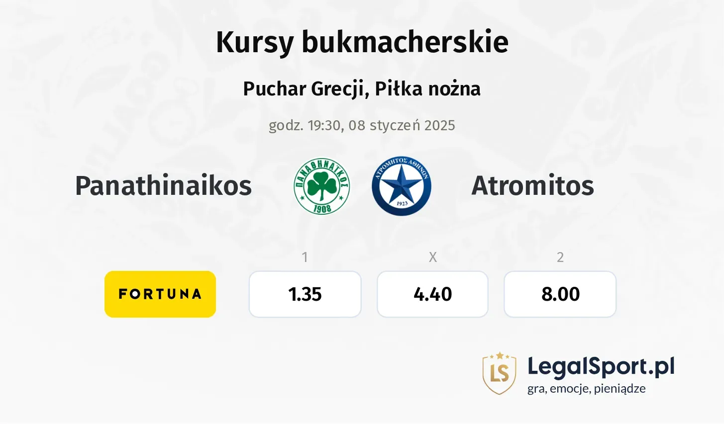 Panathinaikos - Atromitos typy, kursy