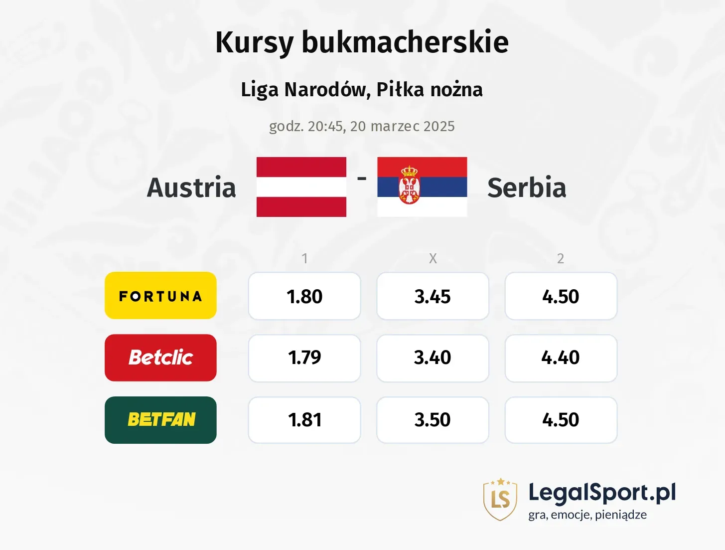 Austria - Serbia promocje bonusy na mecz