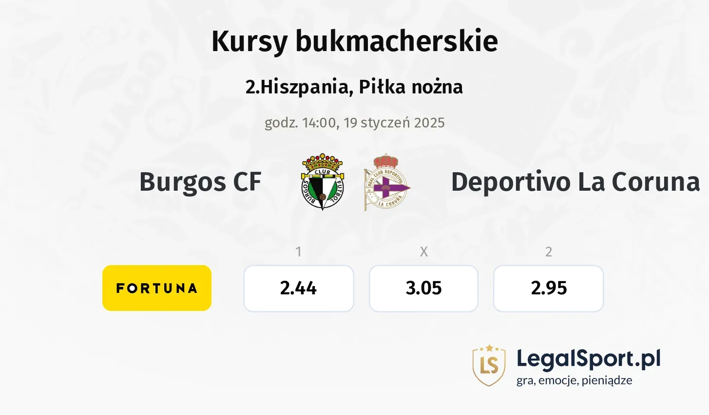 Burgos CF - Deportivo La Coruna promocje bonusy na mecz