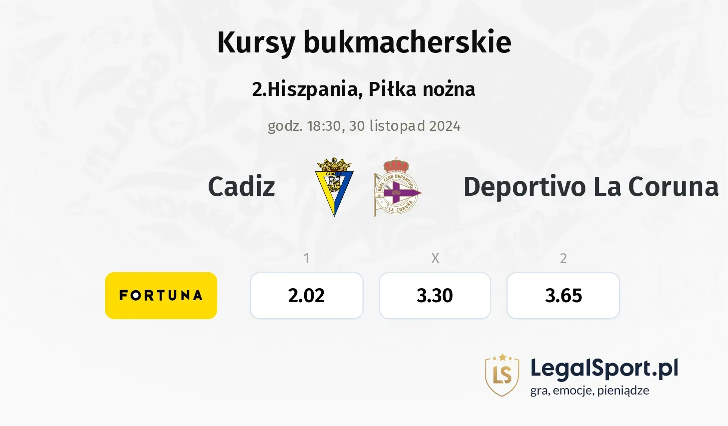 Cadiz - Deportivo La Coruna promocje bonusy na mecz