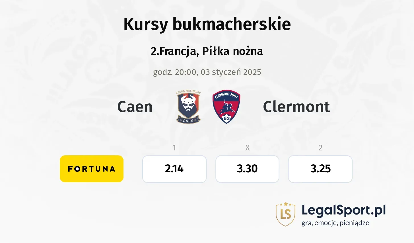 Caen - Clermont typy, kursy