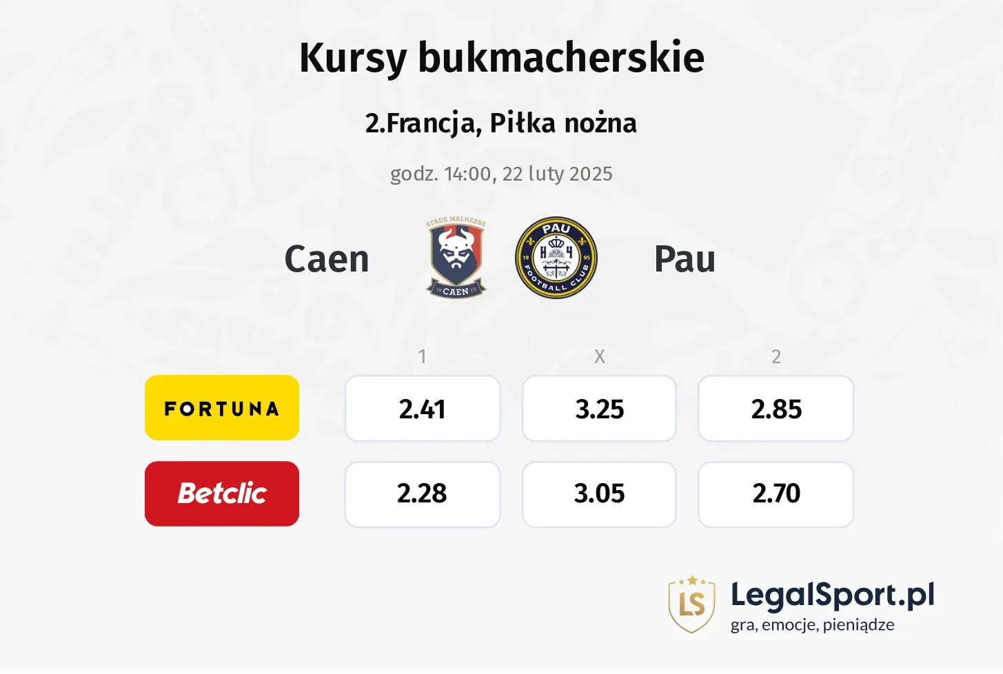 Caen - Pau promocje bonusy na mecz