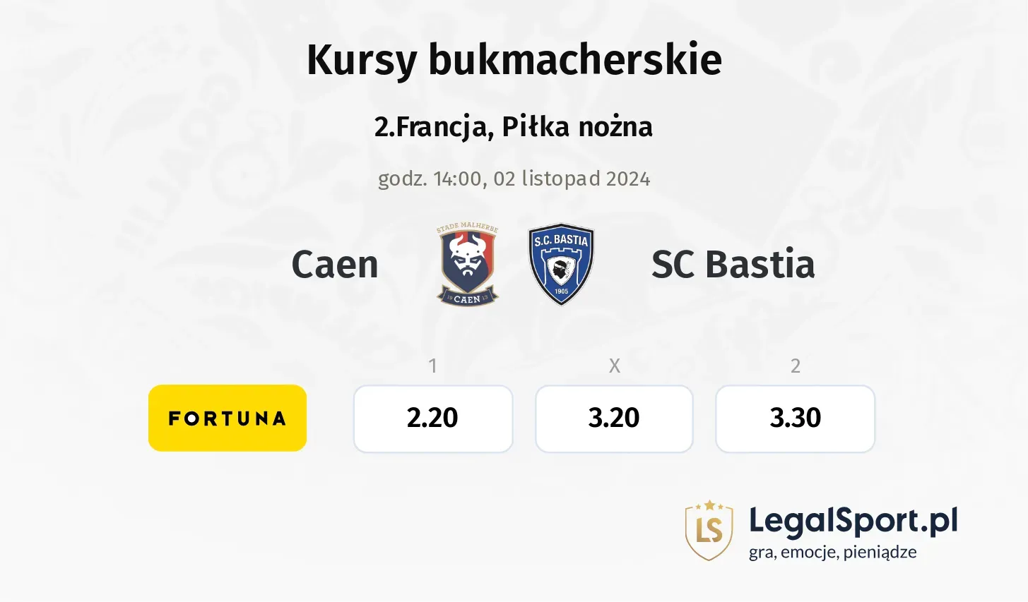 Caen - SC Bastia typy, kursy 02.11, godz. 14:00