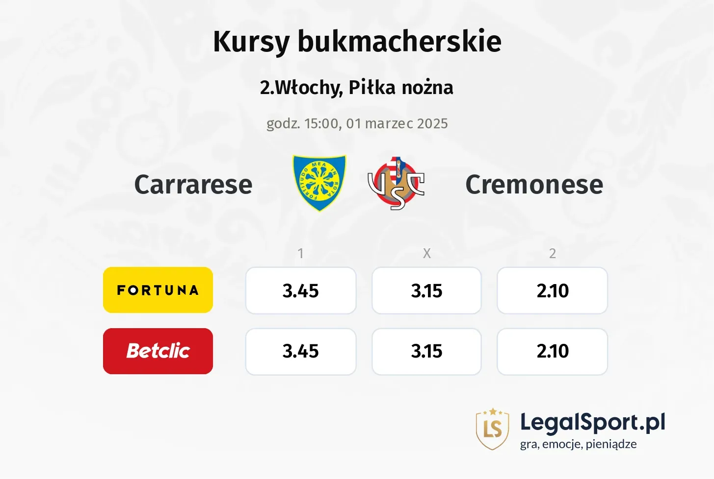 Carrarese - Cremonese promocje bonusy na mecz