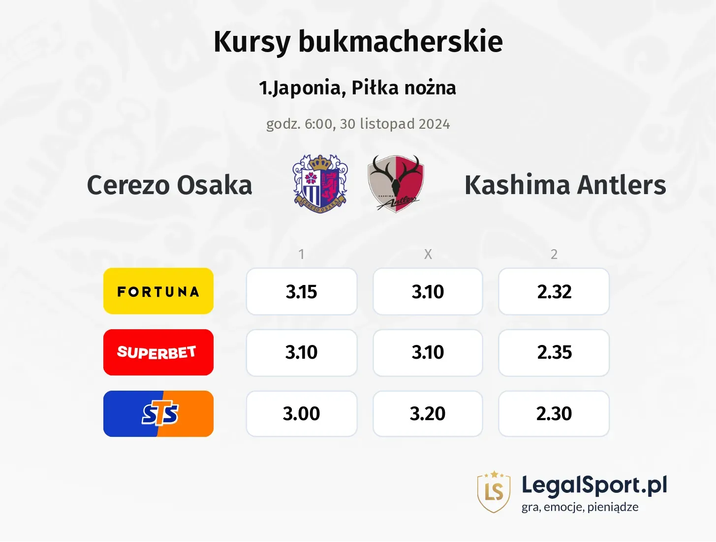 Cerezo Osaka - Kashima Antlers promocje bonusy na mecz