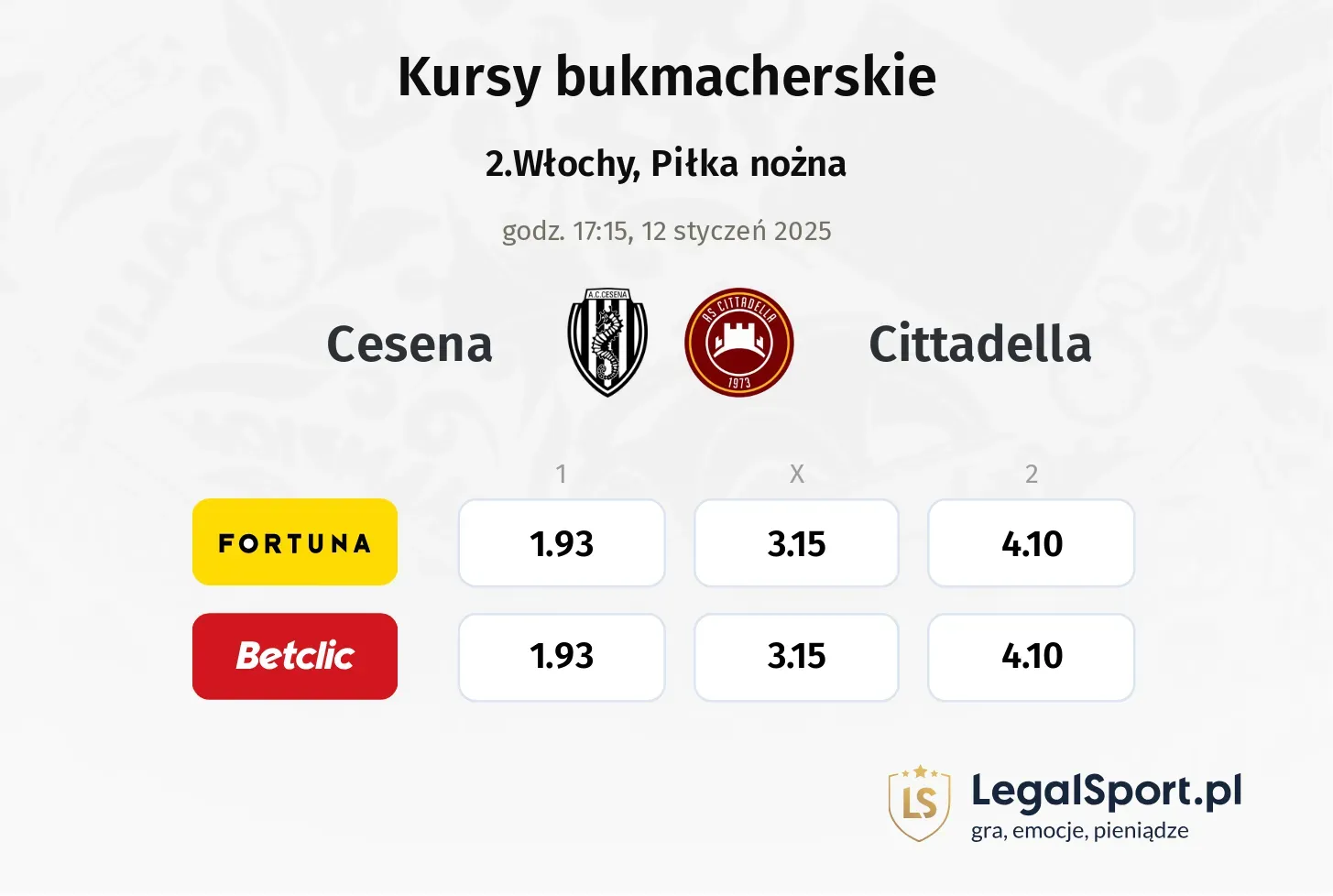 Cesena - Cittadella promocje bonusy na mecz