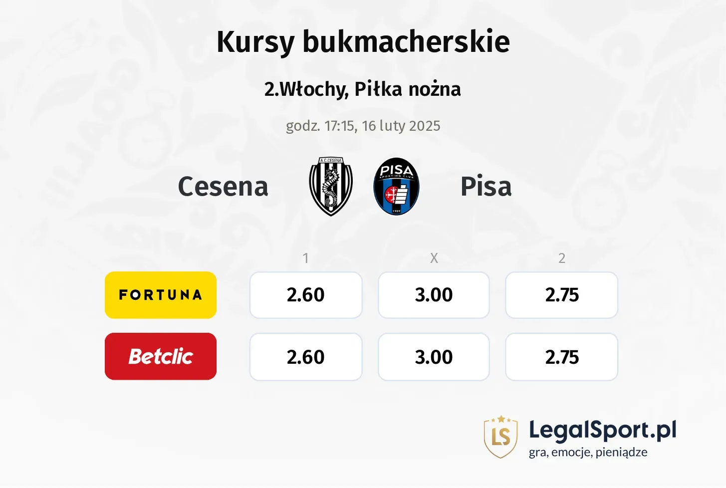 Cesena - Pisa promocje bonusy na mecz