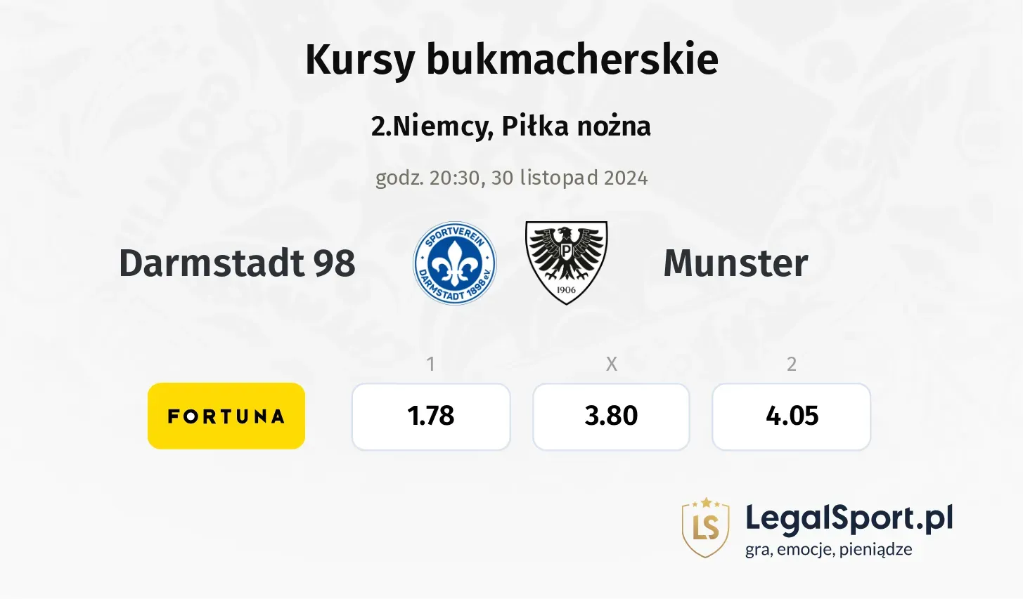 Darmstadt 98 - Munster typy, kursy